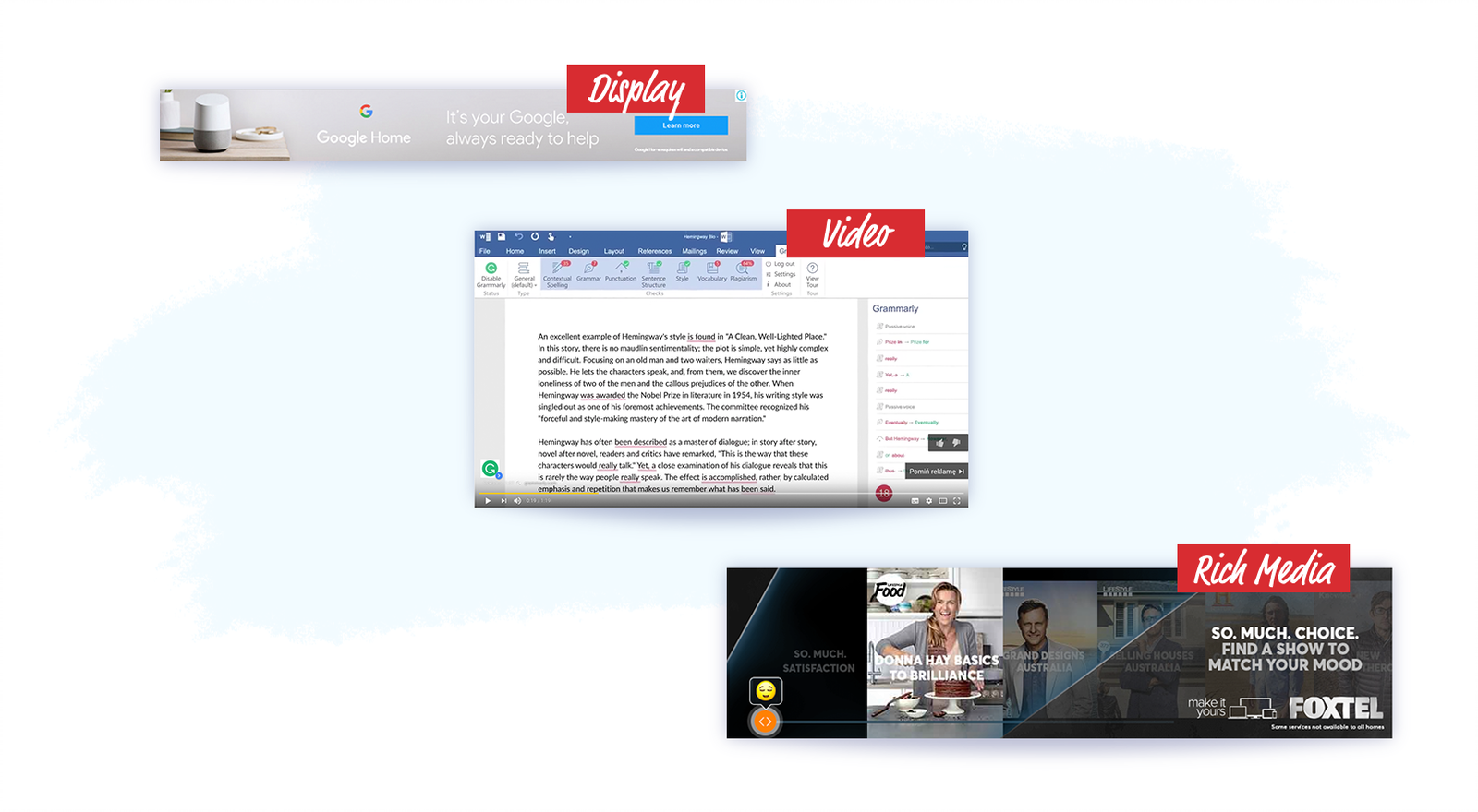 Examples of display, video, and rich media