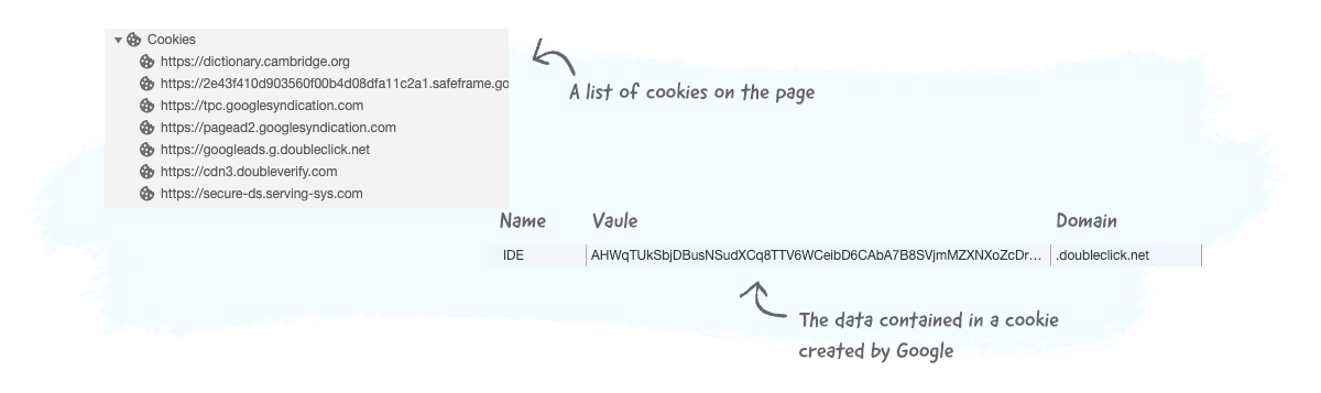 Examples of web cookie data.